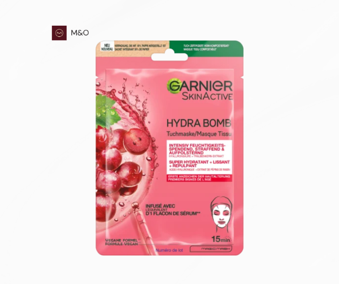 تصویر  ماسک ورقه‌ای ضدپیری گارنیه اسکین اکتیو هیدرا بامب با عصاره انگور (Garnier Skin Active Anti Aging Tuchmaske Hydra Bomb Traube)