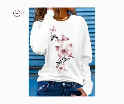 تصویر  تی‌شرت زنانه طرح پروانه مدل آستین بلند (INAWLY Butterfly Print Long Sleeve T-Shirt)